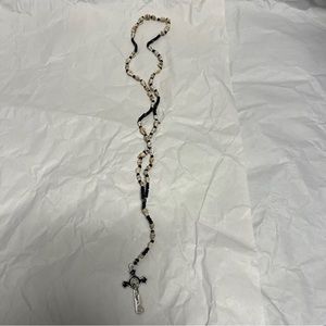 Handmade Italian Rosary Necklace with White Cowrie Shells and Celtic Crucifix.